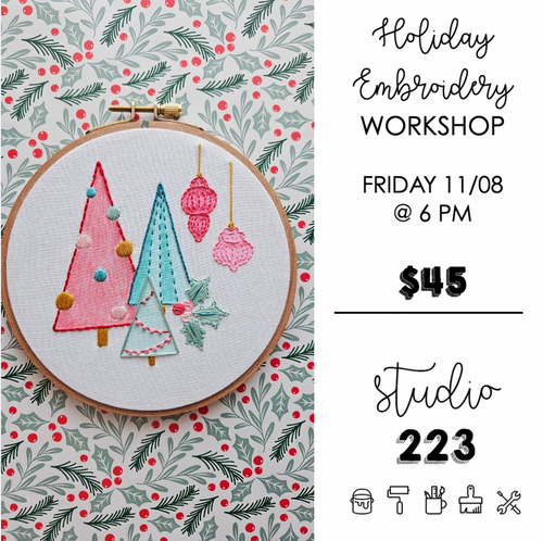 November 08 at 6pm | Holiday Embroidery Workshop