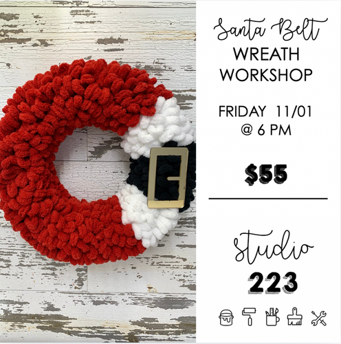 November 01 at 6pm | Santa Belt Wreath Workshop