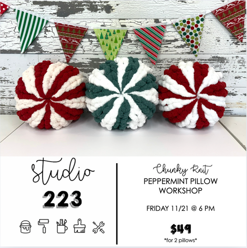 November 21 at 6pm | Chunky Knit Peppermint Pillow Workshop