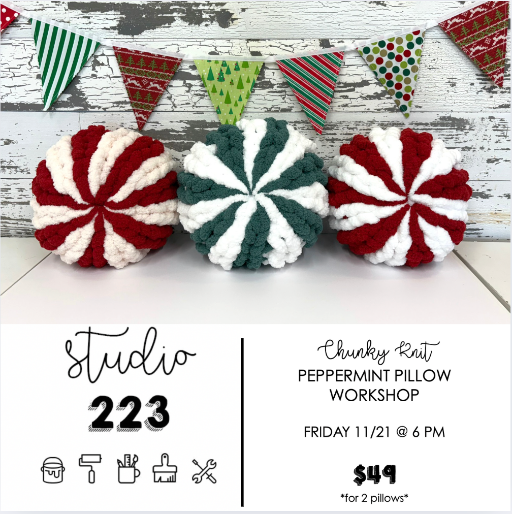 November 21 at 6pm | Chunky Knit Peppermint Pillow Workshop