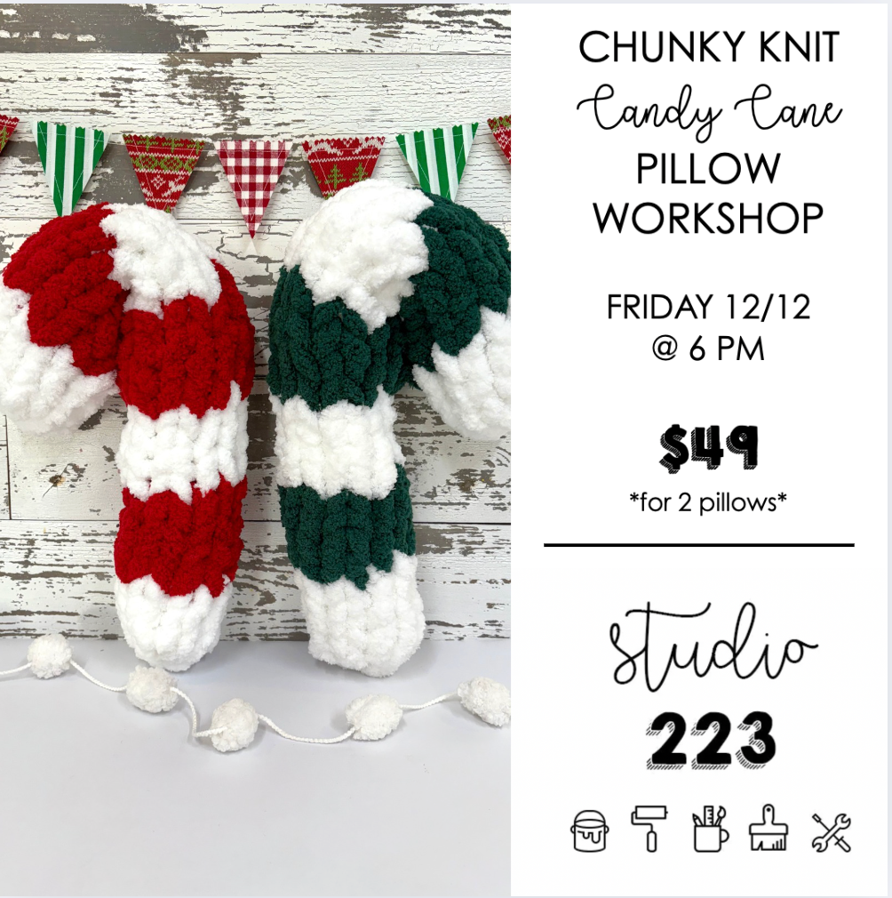 December 12 at 6pm | Chunky Knit Candy Cane Pillow Workshop